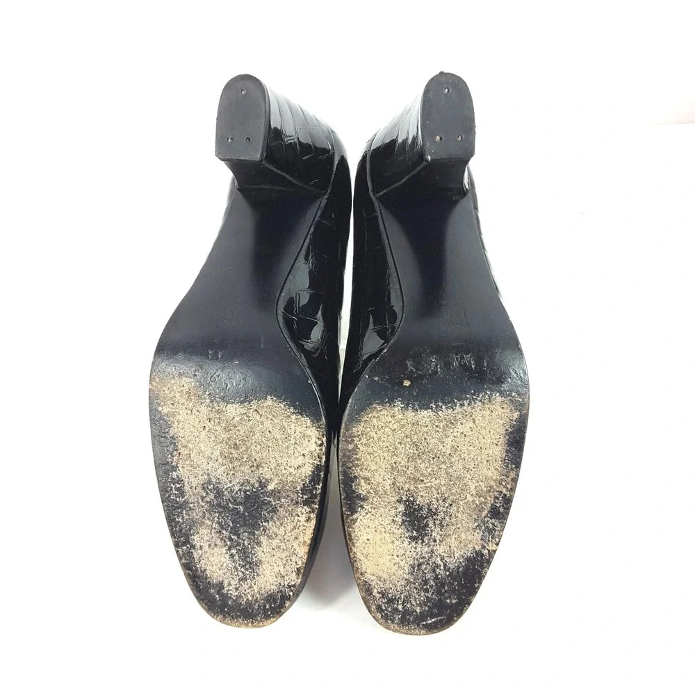 Kenneth Cole New York Women's Black Patent Leather Pump Shoe Faux Alligator 9 AA